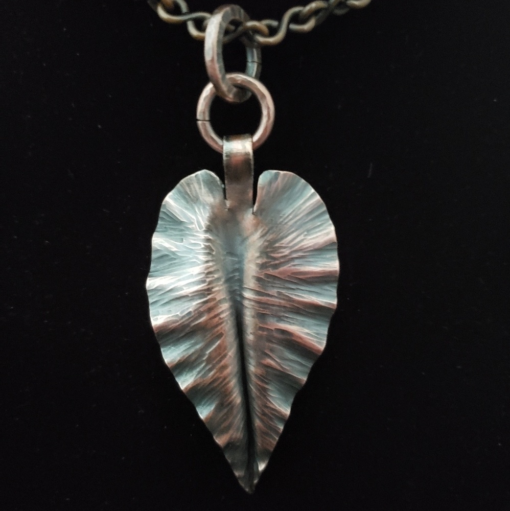 Solid Copper Handcrafted Leaf pendant. Boho